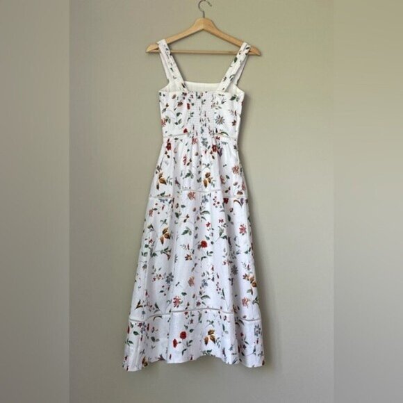 NEW Reformation Everett Linen Midi Dress Corsini White Multi Floral | US 0 UK 4 - Picture 7 of 16